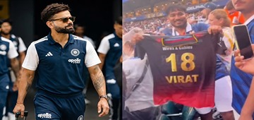 Enthusiastic fan flaunts Virat Kohli RCB jersey during France Iraq clash